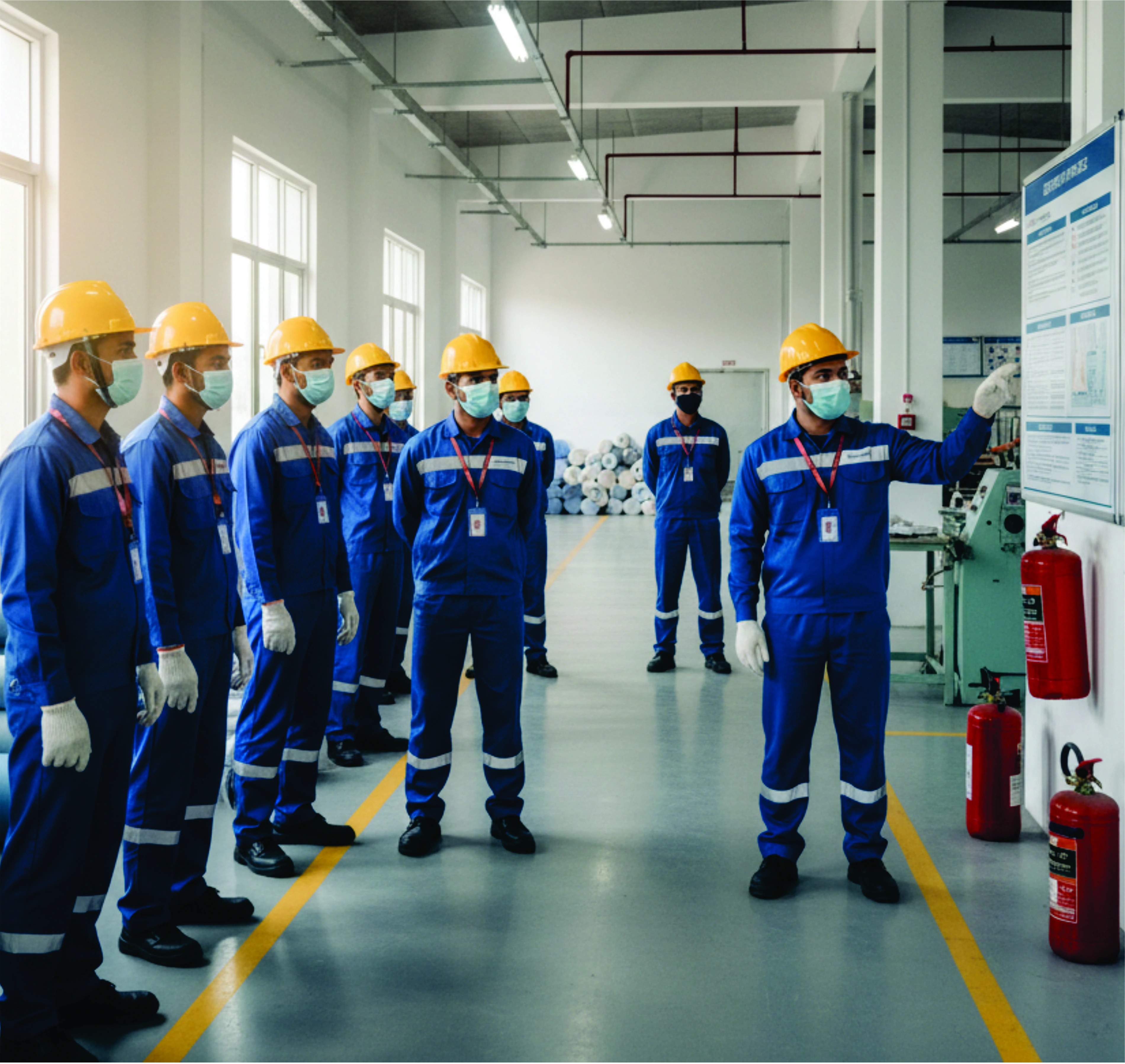 Instructing workers in factory